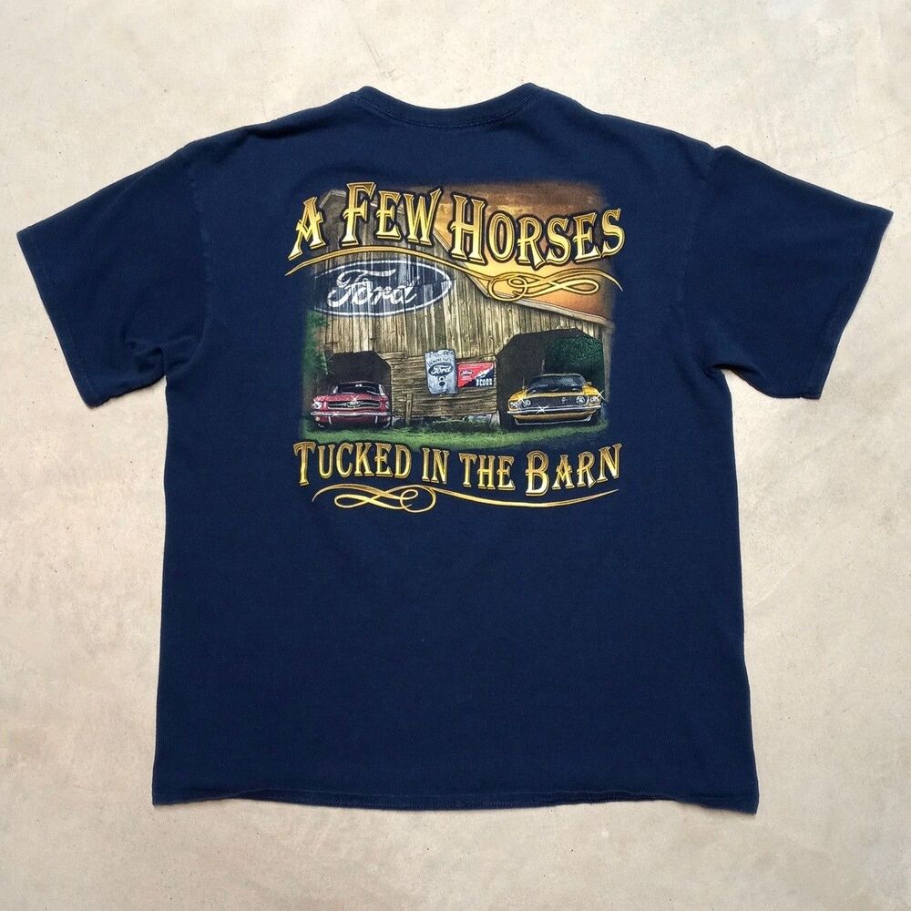Ford Mustang 1965-1970 "A Few Horses Tucked In The Barn" Y2K  T-shirt Men LARGE